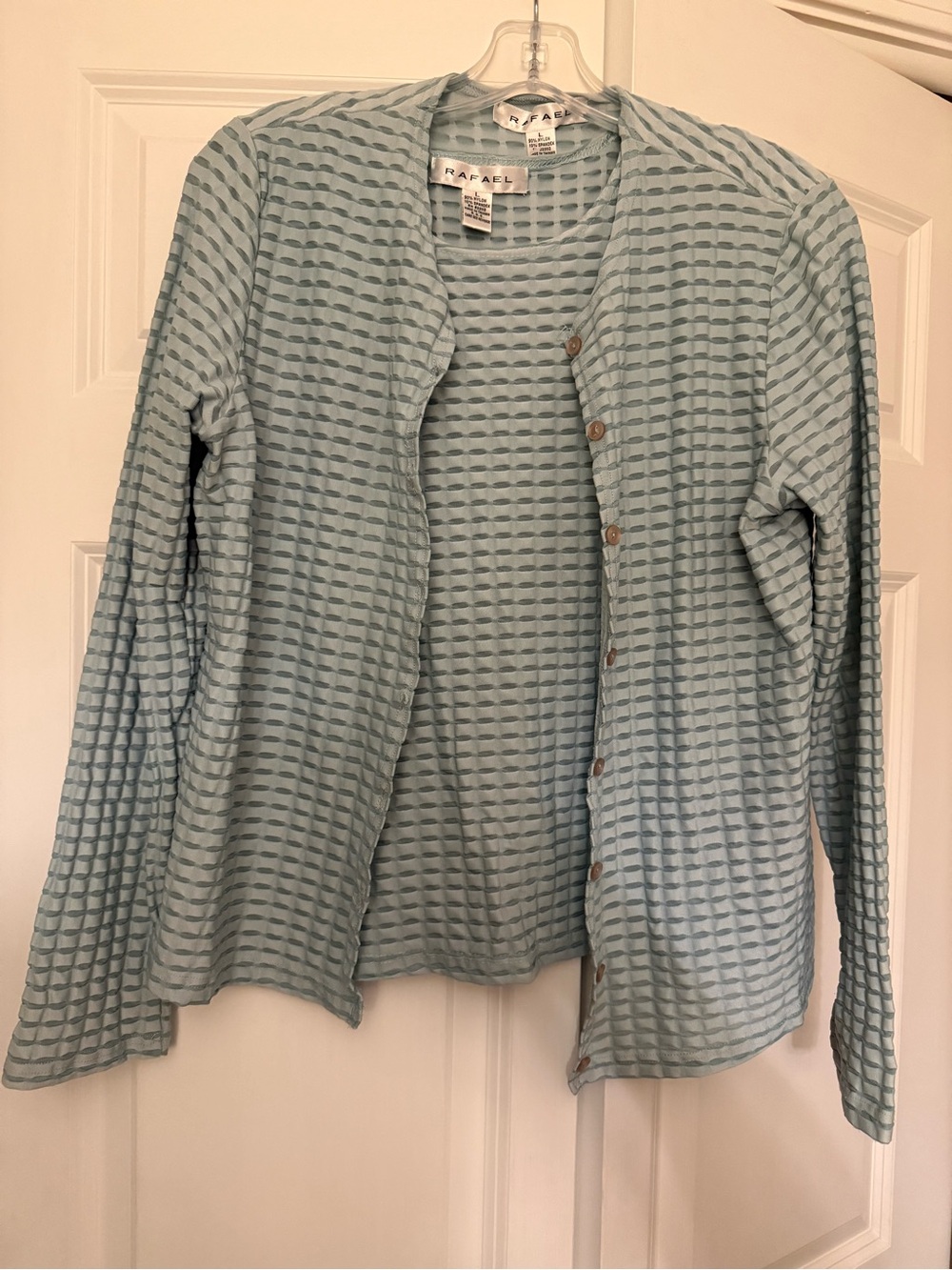 RAFAEL Pale Blue Textured Button-Front Cardigan 2 Piece Set